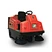 Red heavy-duty ride-on industrial street sweeper front side view
